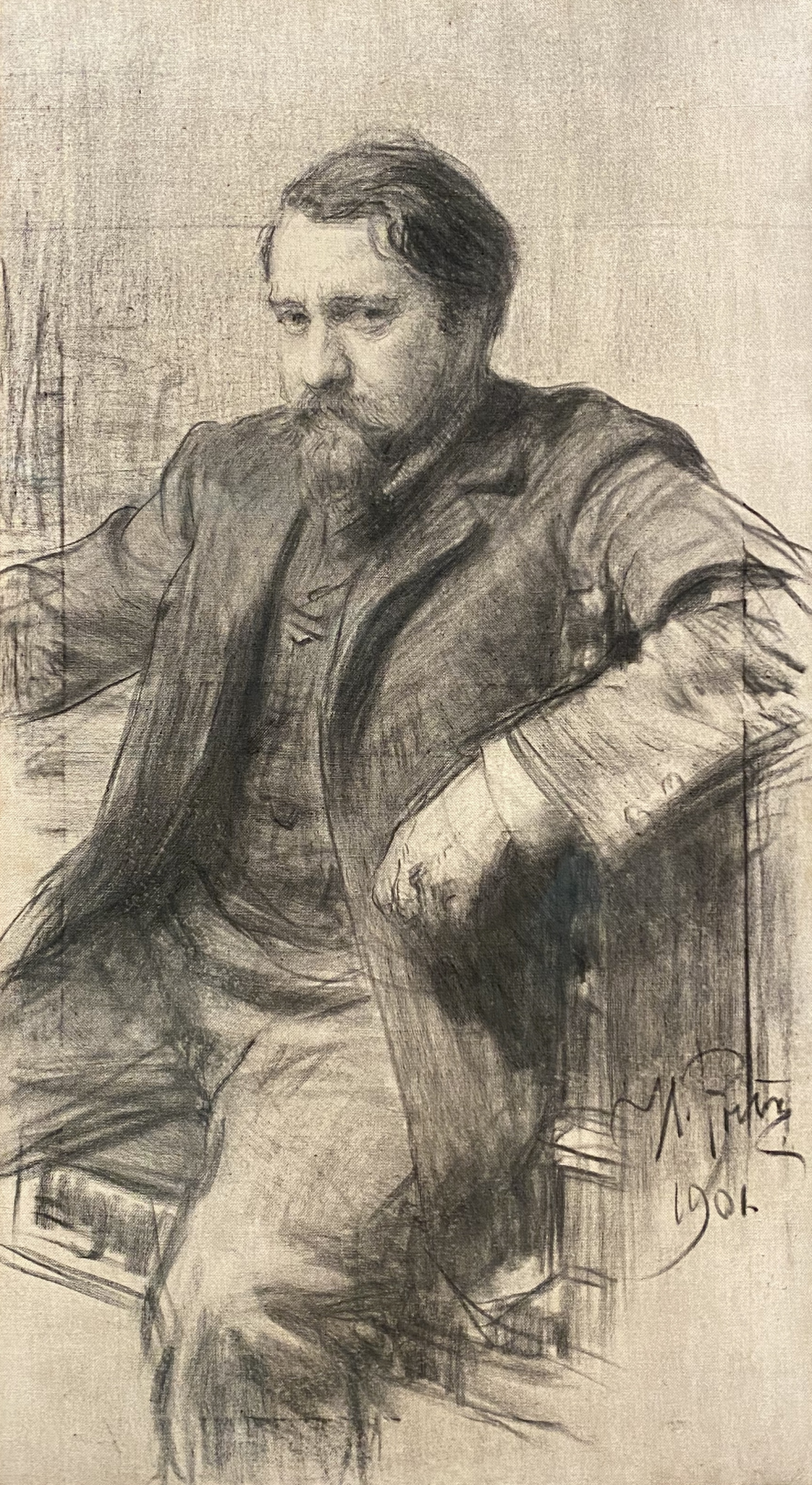Ilya Repin. Portrait of Valentin Serov. 1901. Canvas, charcoal. GTG.