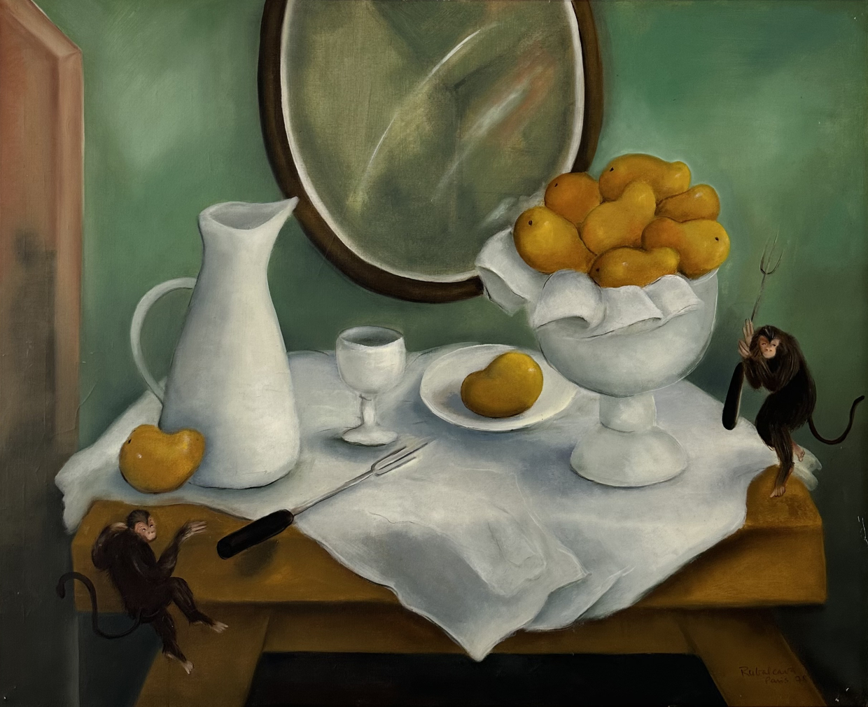 Rubalcava Cristina 1943 Mexico Bodegon mangos y monos