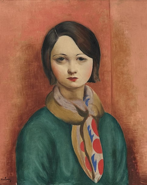 Moise Kisling 1891-1953. A Girl against a Red Background, 1928.  Oil on canvas. Tel Aviv museum of art