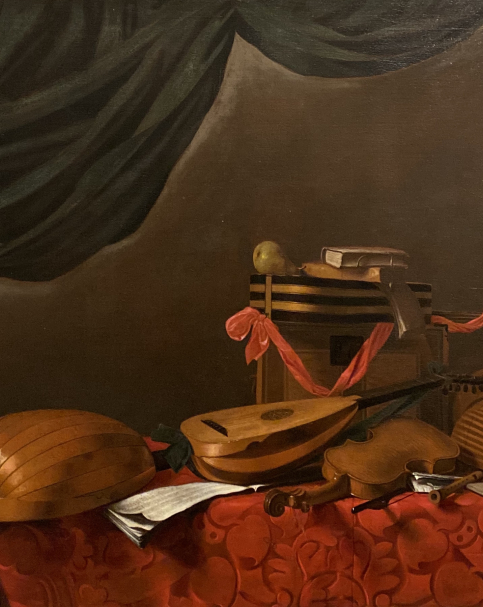 Evaristo Baschenis. (1617-1677).  Musical instruments and Green Drape. 1670. Accademia Carrara. Bergamo.