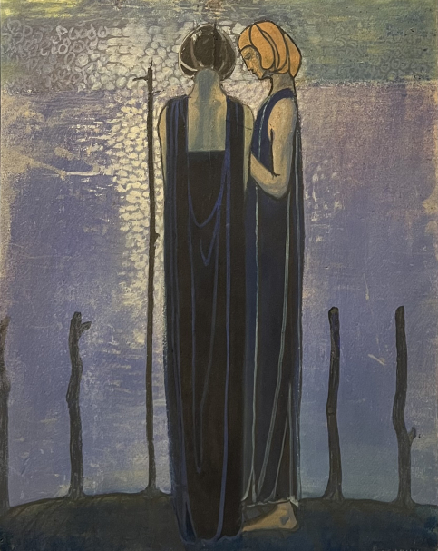 Pino Casarini 1897-1972. Figure sul lago, 1918 ca. Tempera and crayon on cardboard. GALLERIA D'ARTE MODERNA ACHILLE FORTI, Verona. Photo Dan Daniel