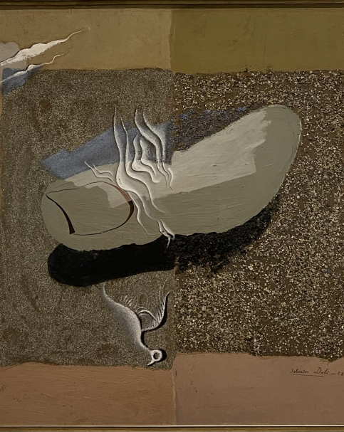 Salvador Dali 1904-1989. Thumb, Beach, Moon and Decaying Bird  (The wounded bird) 1928. Oil and sand on cardboard.  Tel Aviv Museum of art. Photo Dan