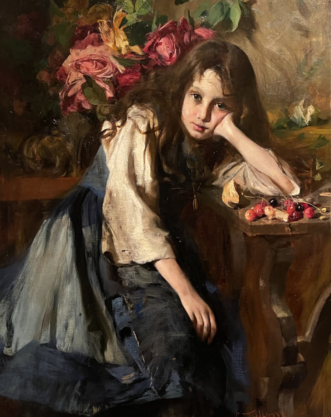 Cezare Tallone. Portrait of Daughter Irene ( Girl with Roses ) 1898. Accademia Carrara. Bergamo.