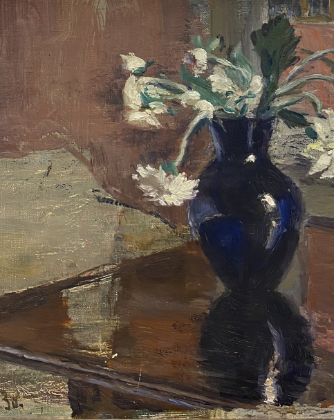 Peter Nilus. Blue vase with white flowers. 1930. Voronezh Regional Museum named after I.N. Kramskoy.