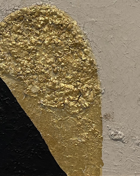 Alberto Burri . 1915-1995. Crack Black and Gold. 1994. Acrovynilic, gold leaves on cellotex on canvas. Museo del Novecento. Milano.