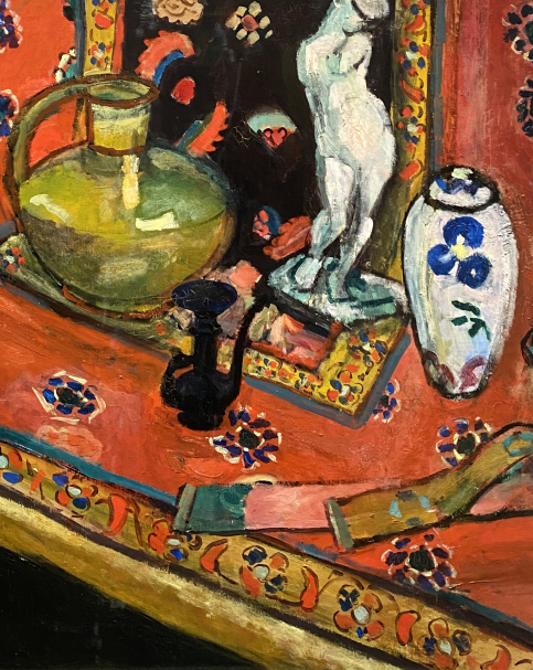 Henri Matisse. Statuette and vases on an Oriental carpet (still Life with an Oriental carpet) 1908 oil on Canvas.  Pushkin State Museum of Fine Arts. Moscow