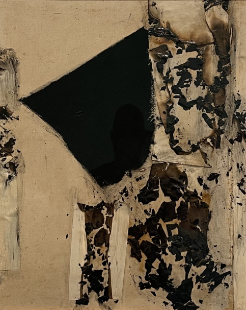 Alberto Burri . 1915-1995. Combustione 14. 1957. Paper, acrylic, Vinavil glue, combustion on canvas. Museo del Novecento. Milano.