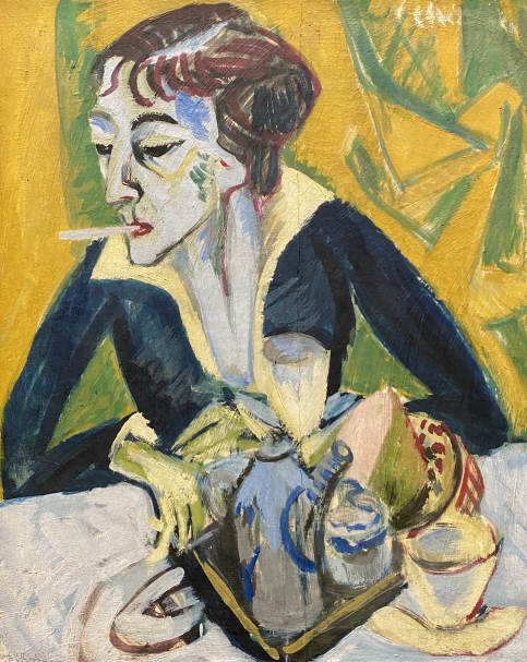 Ernst Ludwig Kirchner. Erna with Cigarette (portrait of Erna in Blue) 1915. Pinakothek der moderne. Munich.