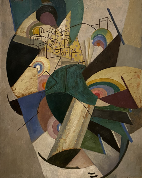 Albert Gleizes 1881-1953. Dancer of Barcelona, 1916.  Oil on paper, mounted on wooden panel. Mizne-Blumental Collection Bequest of Annette Celine,2018. Tel Aviv Museum of Art. Photo Dan Daniel