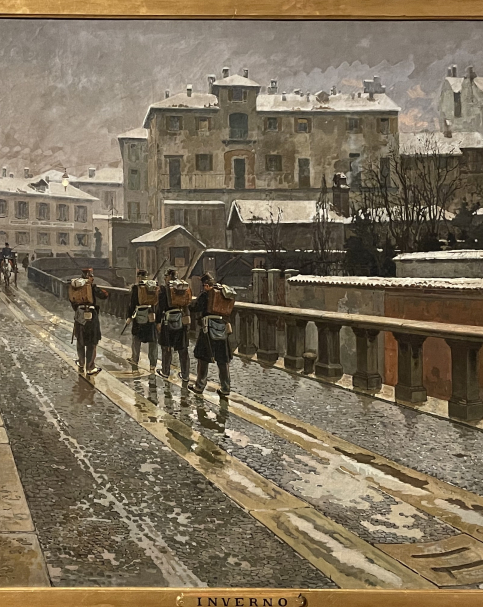 Arturo Ferrari (1861-1932). Milan, the Naviglio of Via Sforza in Winter, 1895.           Oil on canvas. Gallerie d'Italia. Milano.