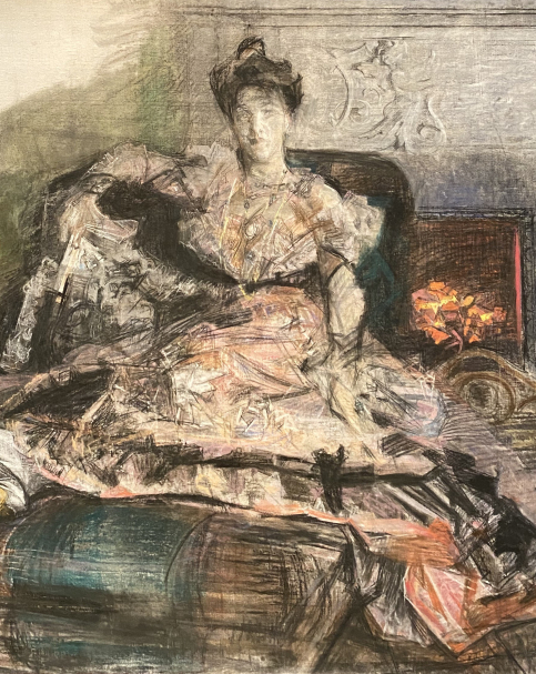 Mikhail Vrubel (1856-1910). After a Concert. Portrait of N.I.Zabela-Vrubel by the Fireplace. 1905. Pastel, charcoal on canvas. State Tretyakov gallery. Photo: Dan