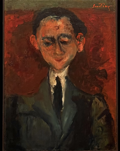 Chaim Soutine. 1893-1943. Portrait of a young man wearing a black tie.  ca 1927-1928. Oil on canvas mounted on wooden panel.  Tel Aviv Museum of Art.