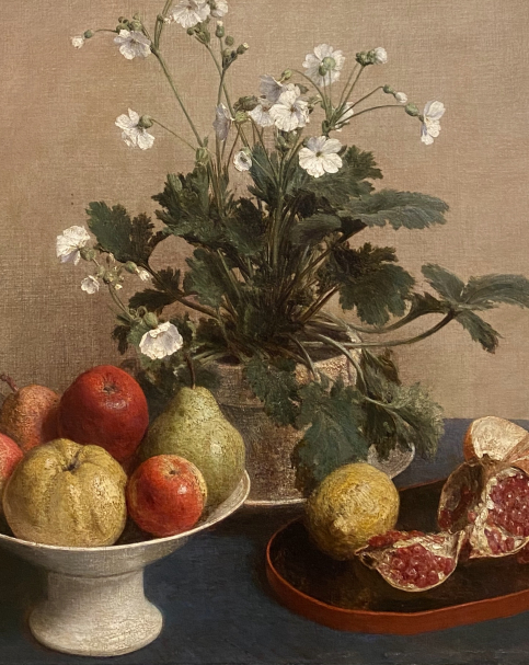 Henri Fantin-Latour. Still life: Flowers, Dish of Fruit, and a Carafe, 1865. Hermitage