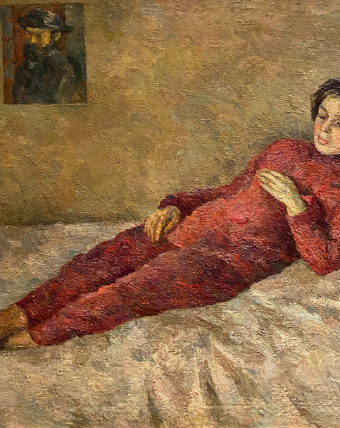 Robert Falk. Lying on an ottoman under a portrait of Cezanne (R.V. Idelson). 1929. Private collection, Moscow.