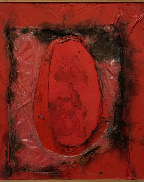 Alberto Burri . 1915-1995. Red plastic. 1961. Plastic, acrylic, combustion on cellotex. Museo del Novecento. Milano.