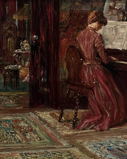 Childe Hassam 1859-1935. At the Piano, 1905-15. Oil on wooden panel. Simon and Marie Jaglom Collection. Tel Aviv Museum of art. Photo Dan Daniel