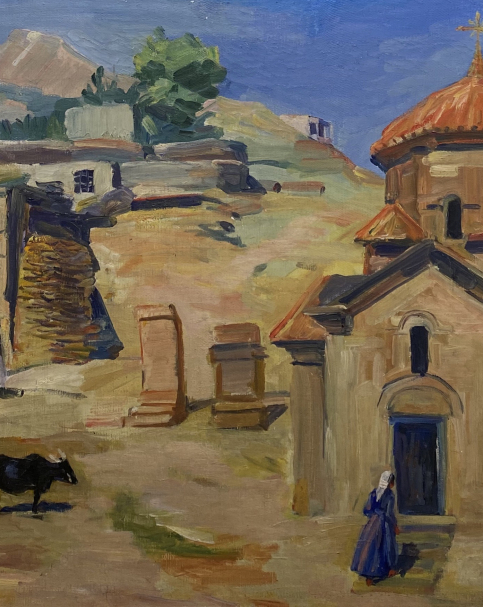 Martiros Sarian. The seventh century church Karmravor. Ashtarak. . 1956. Oil on canvas. Sarian family collection. M.Sarian House Museum. Yerevan.