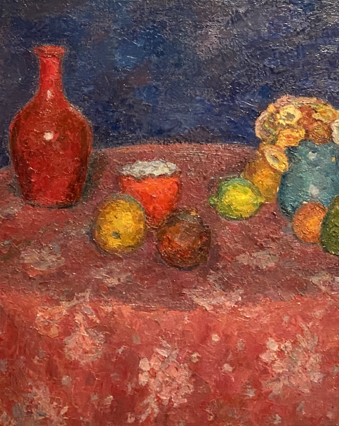 Robert Falk. Still life on a red tablecloth. 1946. Pushkin State Museum of Fine Arts. Gift of Svyatoslav Richter.