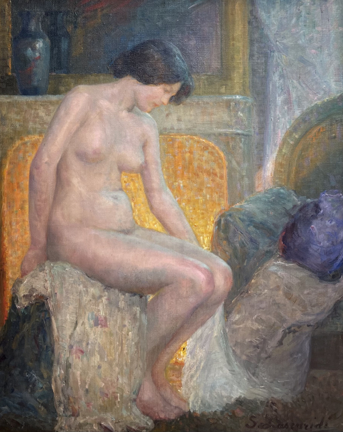 Sofia Laskaridou (1882-1965). In front of the Fireplace, 1910-1912.   Oil on canvas. National Gallery (Athens).