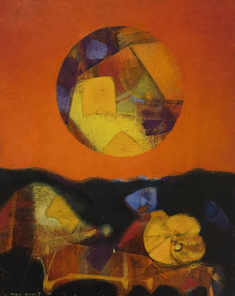 Max Ernst, 1891-1976. Germany-France. Earth Seen from Venus, ca. 1962. Oil on wooden panel. Mizne-Blumental Collection, Bequest of Annette Celine, 2018. Tel Aviv Museum of Art.