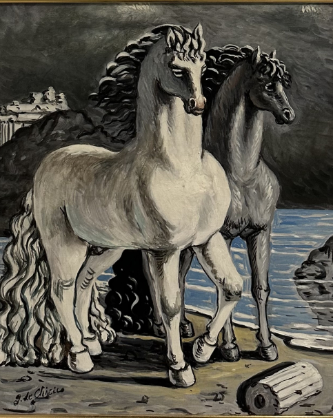 Giorgio de Chirico 1888-1978. Antique Horses, ca. 1955. Oil on canvas. Mizne-Blumental Collection. Tel Aviv Museum of art. Photo Dan Daniel