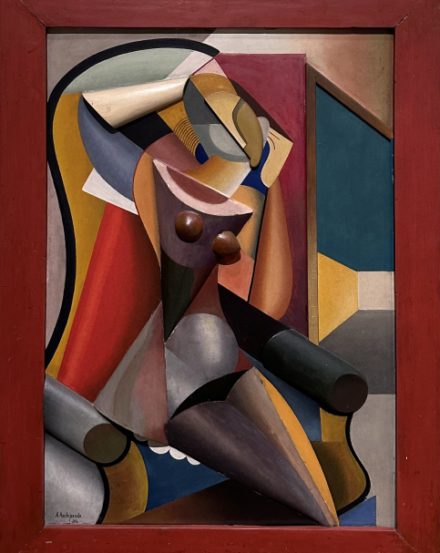 Alexander Archipenko 1887-1964. Woman at her Toilet (Woman before Mirror), 1916. Painted wood and painted sheet metal Support: oil on cardboard. Tel Aviv Museum of Art. Photo Dan