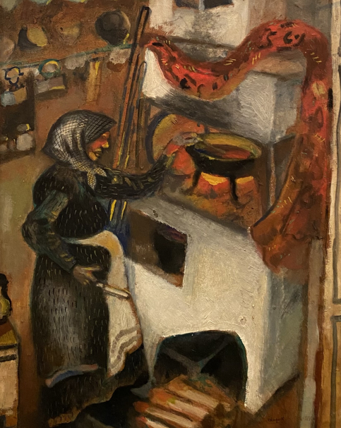 Marc Chagall 1887-1985. Grandmother Making Jam, 1914.  Oil on wooden panel. Tel Aviv museum of art. Photo Dan Daniel