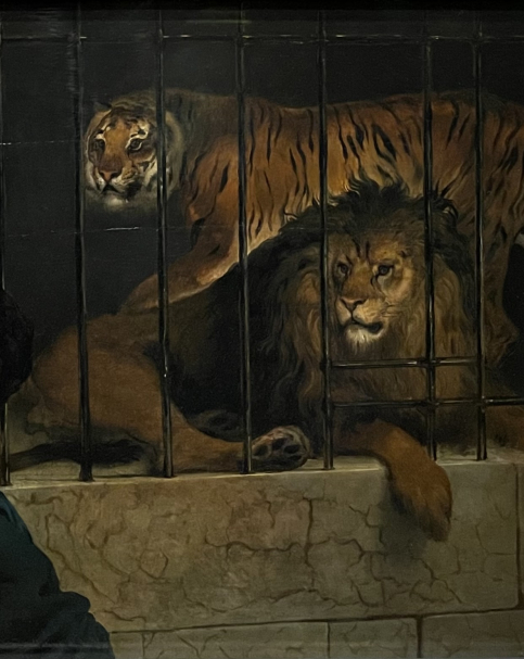 Francesco Hayez  A Lion and a Tiger in a Cage with the Self-Portrait of the Painter 1831