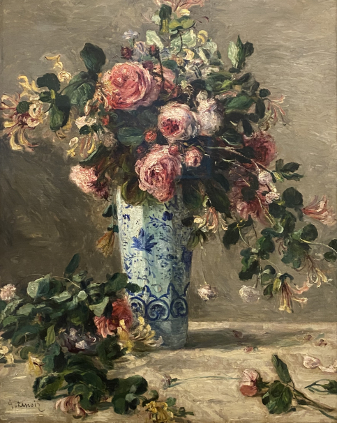 Pierre Auguste Renoir.  Roses and jasmine in a Delf Vase. 1880-1881. Hermitage SPb