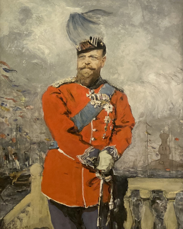 Valentin Serov (1865-1911), Emperor Alexander III in the uniform of the Danish Life Guards, against the backdrop of the sea in the harbor of Copenhagen. Paper on cardboard, watercolor, gouache, graphite pencil. State Russian Museum