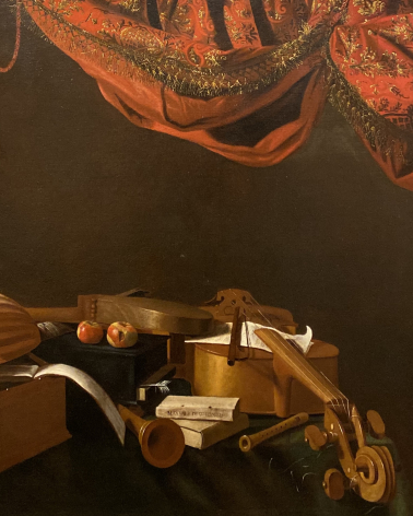 Evaristo Baschenis. (1617-1677).  Musical instruments and Red Drape. 1670. Accademia Carrara. Bergamo.