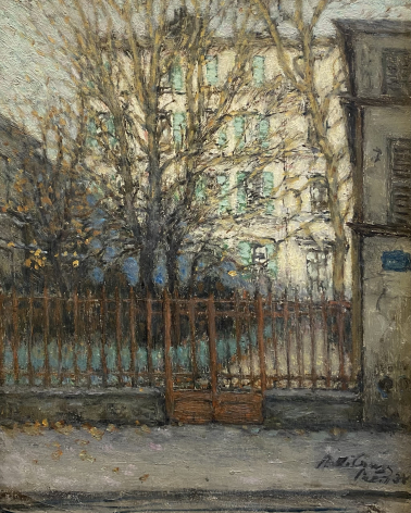 Nilus Peter. Lattice with white house. Oil on cardboard. 1938.  Voronezh Regional Museum named after I.N. Kramskoy. Photo Dan Daniel