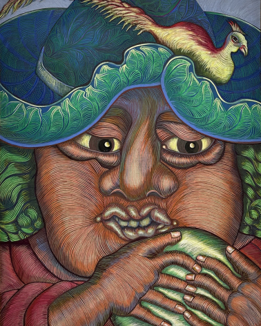 Reyes Emma (Colombia) 1919-2003. Tete De Femme Alec Oiseau, 1985. Acrylic. Ralli museum Caesarea. Photo Dan