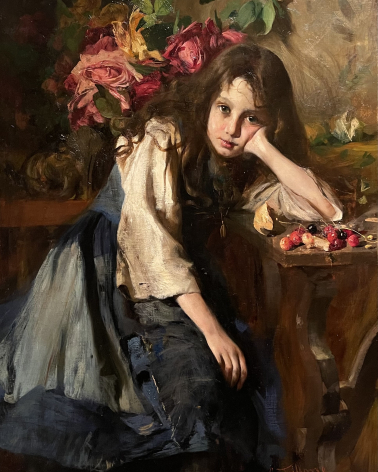 Cezare Tallone. Portrait of Daughter Irene ( Girl with Roses ) 1898. Accademia Carrara. Bergamo.