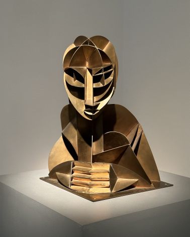 Naum Gabo, 1890-1977. Constructed Head No. 2, 1953-1957. Phosphor bronze on wooden base. Bequest of Miriam Gabo, London
