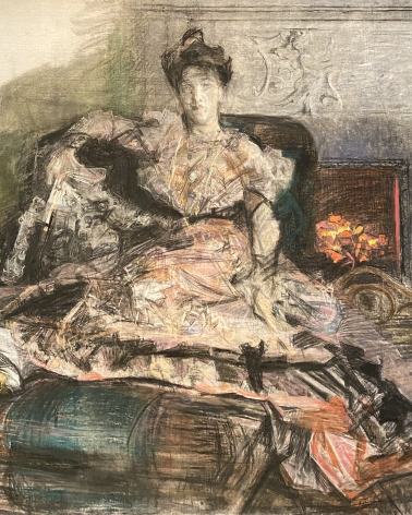 Mikhail Vrubel (1856-1910). After a Concert. Portrait of N.I.Zabela-Vrubel by the Fireplace. 1905. Pastel, charcoal on canvas. State Tretyakov gallery. Photo: Dan