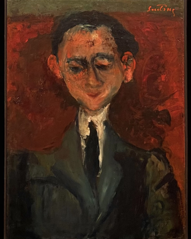 Chaim Soutine. 1893-1943. Portrait of a young man wearing a black tie.  ca 1927-1928. Oil on canvas mounted on wooden panel.  Tel Aviv Museum of Art.