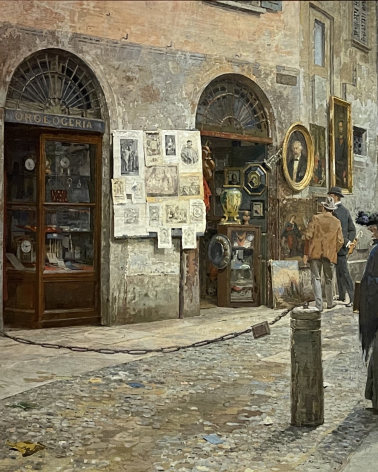 Arturo Ferrari (1861-1932).  In theOld Street (Vicolo San Bernardino alle Ossa in Milan), 1912. Oil on canvas. Gallerie d'Italia. Milano.