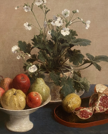 Henri Fantin-Latour. Still life: Flowers, Dish of Fruit, and a Carafe, 1865. Hermitage