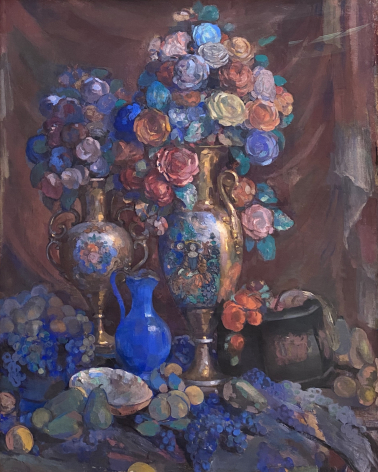 Nikolay Sapunov (1880-1912). Vase, flowers and fruits. 1912. Canvas, tempera. GTG.