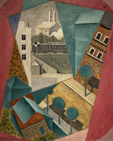 Jean Metzinger 1883-1956. The factory, 1921. Oil and clay on canvas.  Oil on panel. Tel Aviv Museum of Art.