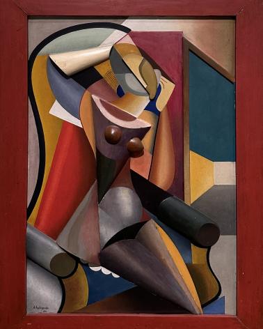 Alexander Archipenko 1887-1964. Woman at her Toilet (Woman before Mirror), 1916. Painted wood and painted sheet metal Support: oil on cardboard. Tel Aviv Museum of Art. Photo Dan