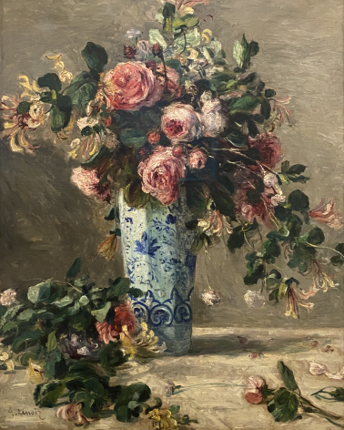 Pierre Auguste Renoir.  Roses and jasmine in a Delf Vase. 1880-1881. Hermitage SPb