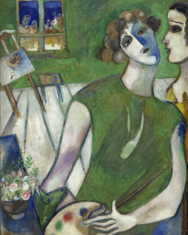 Marc CHAGALL (1887-1985, français), Autoportrait en vert, 1914, Huile sur carton marouflé sur toile / Oil on cardboard mounted on canvas, Dation, 1988. Centre Pompidou, Grimaldi Forum, photo: Daniel Rabinovich